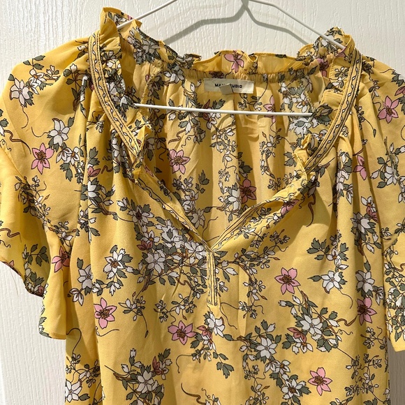 Max Studio Yellow and Pink Floral Ditsy Ruffle Top - Picture 4 of 7